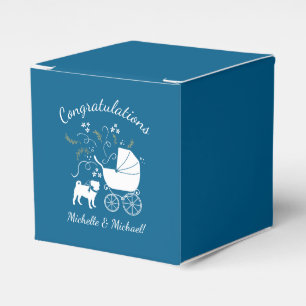Pug Dog Baby Shower Boy Blue with Bow Favour Box