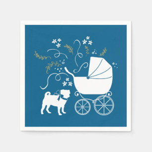 Pug Dog Baby Shower Boy Blue with Bow Napkin