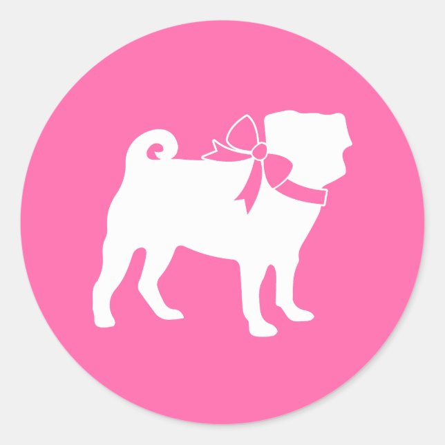 Pug Dog Baby Shower Girl Pink with Bow Classic Round Sticker (Front)