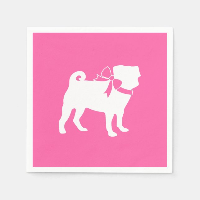 Pug Dog Baby Shower Girl Pink with Bow Napkin (Front)