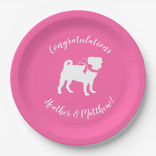 Pug Dog Baby Shower Girl Pink with Bow Paper Plate