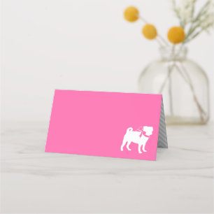 Pug Dog Baby Shower Girl Pink with Bow Place Card