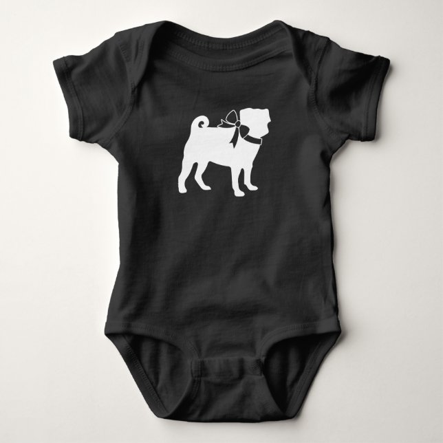 Pug Dog Baby Shower Grey Puppy Gender Neutral Baby Bodysuit (Front)
