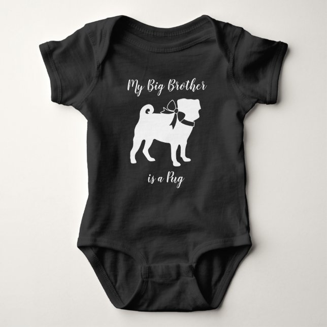 Pug Dog Baby Shower Grey Puppy Gender Neutral Baby Bodysuit (Front)