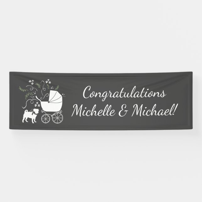 Pug Dog Baby Shower Grey Puppy Gender Neutral Banner (Horizontal)