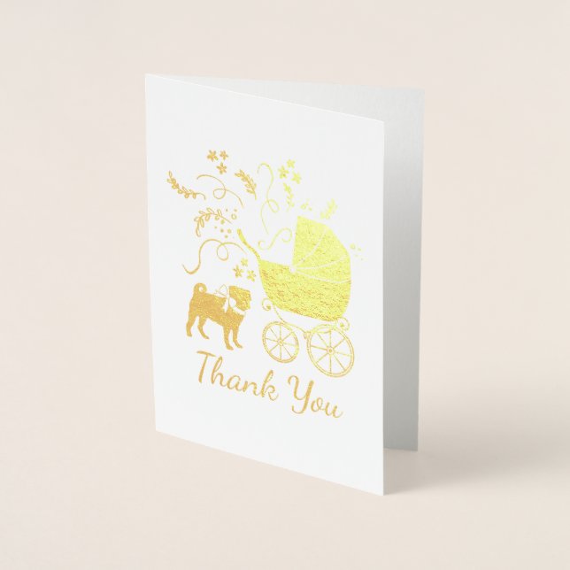 Pug Dog Baby Shower Grey Puppy Gender Neutral Foil Card (Front)