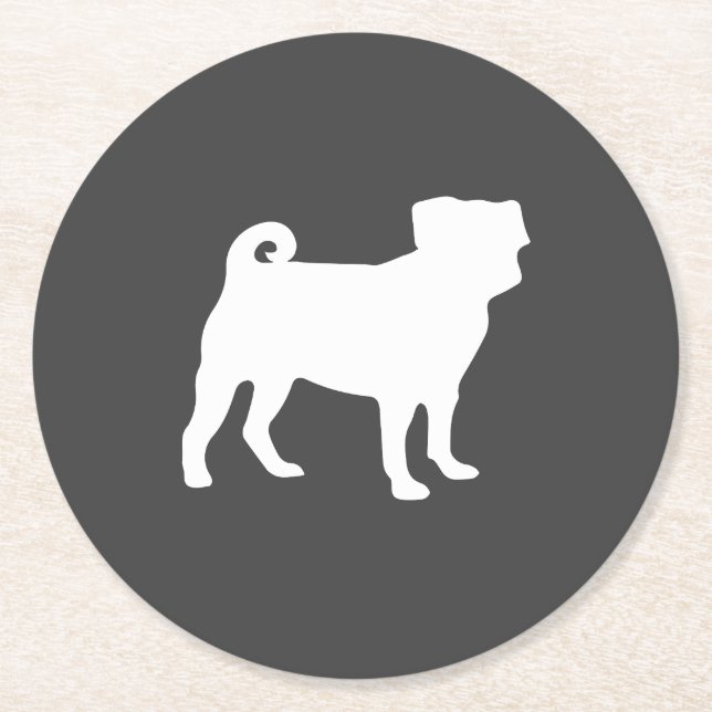 Pug Dog Baby Shower Grey Puppy Gender Neutral Round Paper Coaster (Front)