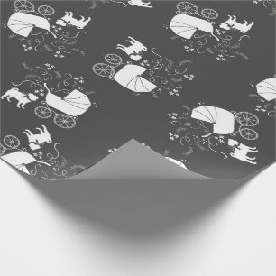 Pug Dog Baby Shower Grey Puppy Gender Neutral Wrapping Paper