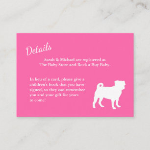 Pug Dog Baby Shower Pink Puppy Girl Enclosure Card