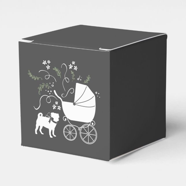 Pug Dog Baby Shower Theme Puppy Gender Neutral Favour Box (Front Side)