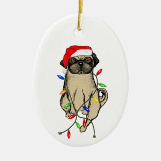 Pug Dog Bah Humpug Funny Christmas Ceramic Ornament