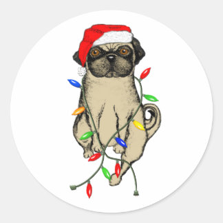 Pug Dog Bah Humpug Funny Christmas Classic Round Sticker