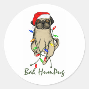 Pug Dog Bah Humpug Funny Christmas Classic Round Sticker