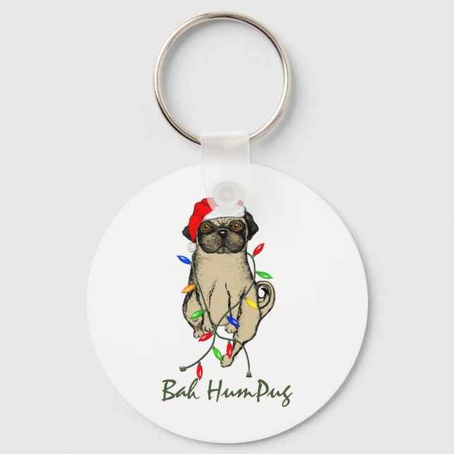 Pug Dog Bah Humpug Funny Christmas Key Ring (Front)