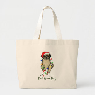 Pug Dog Bah Humpug Funny Christmas Large Tote Bag