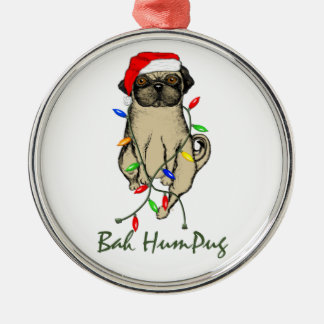 Pug Dog Bah Humpug Funny Christmas Metal Tree Decoration
