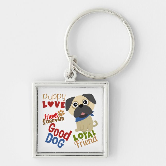 Pug Dog Best Friend Key Ring (Front)