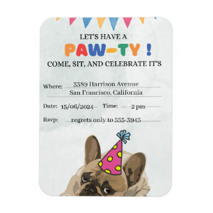 Pug Dog Birthday Party Puppy Paw-ty Birthday Magnet