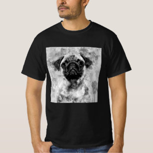 Pug Dog Black and White Watercolor 01 T-Shirt