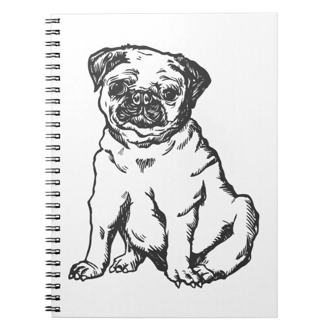 Pug dog , black & white illustration notebook (Front)