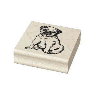 Pug dog , black & white illustration rubber stamp