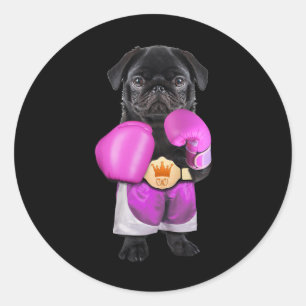 Pug Dog Boxing Funny Fitness Gym Workout  Classic Round Sticker