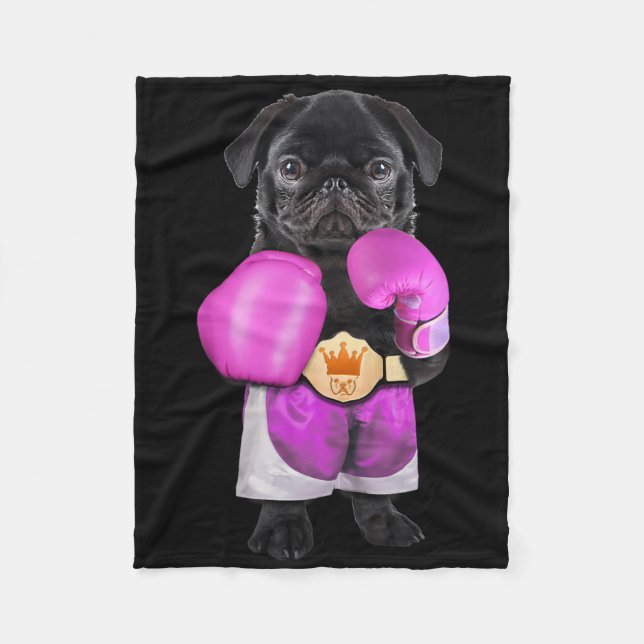 Pug Dog Boxing Funny Fitness Gym Workout  Fleece Blanket (Front)