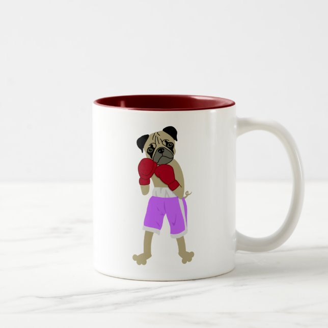 Pug Dog Boxing Gloves Boxer Two-Tone Coffee Mug (Right)