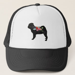 Pug Dog Breed Boho Floral Silhouette Trucker Hat