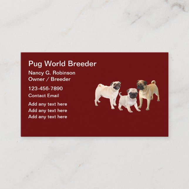Pug Dog Breed Breeder Business Cards (Front)