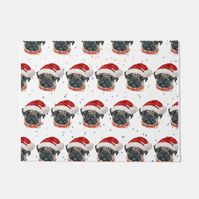 Pug Dog Breed Christmas Stars Doormat (Front)