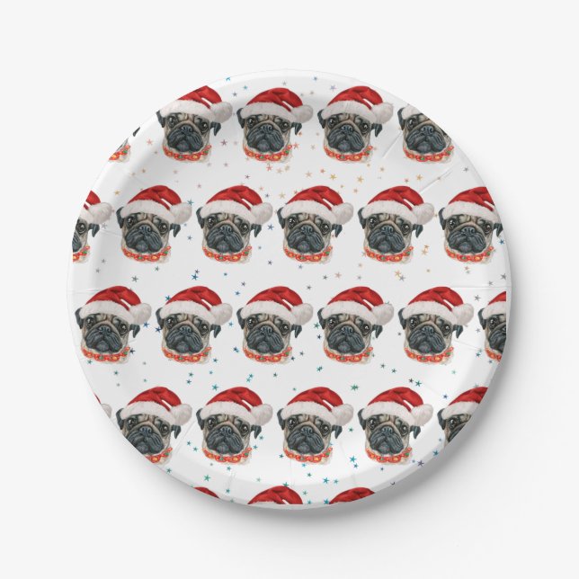 Pug Dog Breed Christmas Stars Paper Plate (Front)
