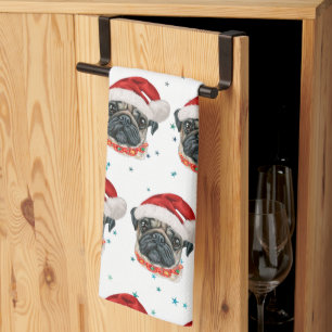 Pug Dog Breed Christmas Stars Tea Towel