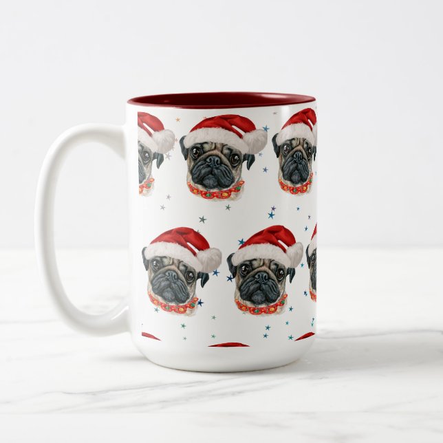 Pug Dog Breed Christmas Stars Two-Tone Coffee Mug (Left)