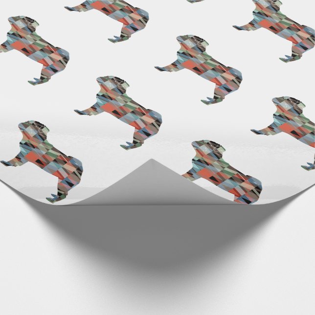 Pug Dog Breed Geo Silhouette Plaid Wrapping Paper (Corner)