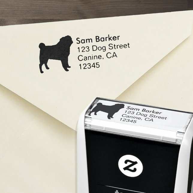 Pug Dog Breed Silhouette Return Address Self-inking Stamp (Creator Uploaded)