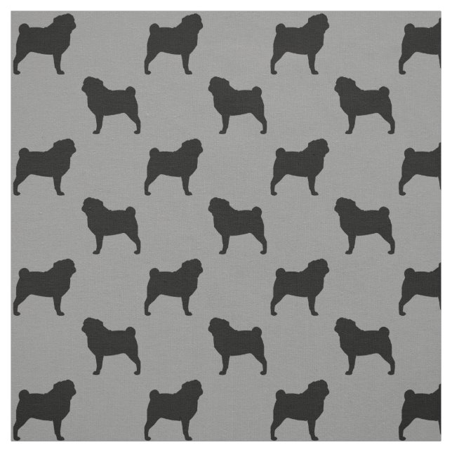 Pug Dog Breed Silhouettes Grey and Black Patterned Fabric (Swatch)