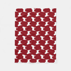 Pug Dog Breed Silhouettes Pattern Red and White Fleece Blanket