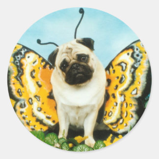 Pug Dog Butterfly Classic Round Sticker