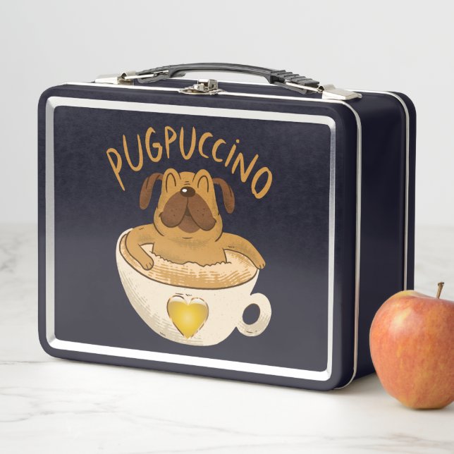 Pug Dog Caffeine Lover Design Metal Lunch Box (In Situ)