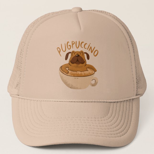 Pug Dog Caffeine Lover Design Trucker Hat (Front)