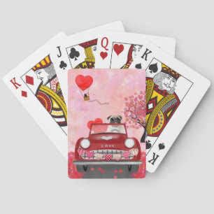 Pug Dog Car with Hearts Valentine's Playing Cards