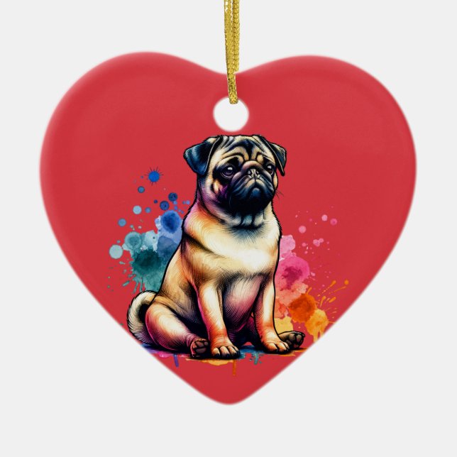 Pug Dog Ceramic Ornament (Front)
