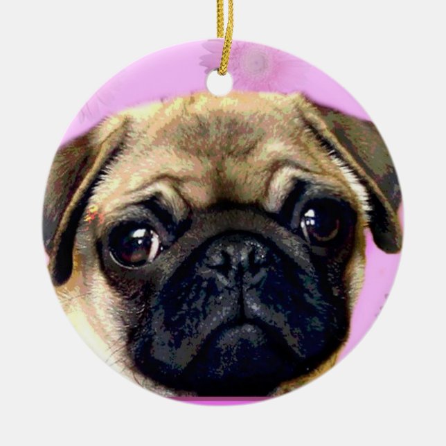 Pug dog ceramic tree decoration (Front)