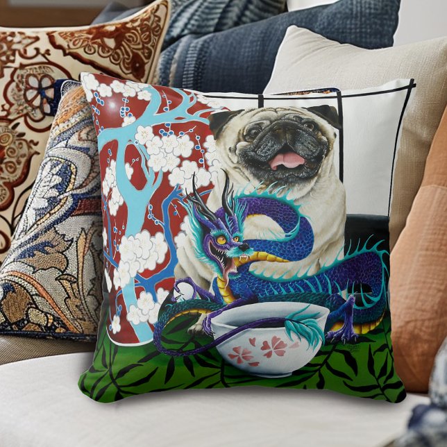 Pug Dog Chinese Dragon Cushion (Creator Uploaded)