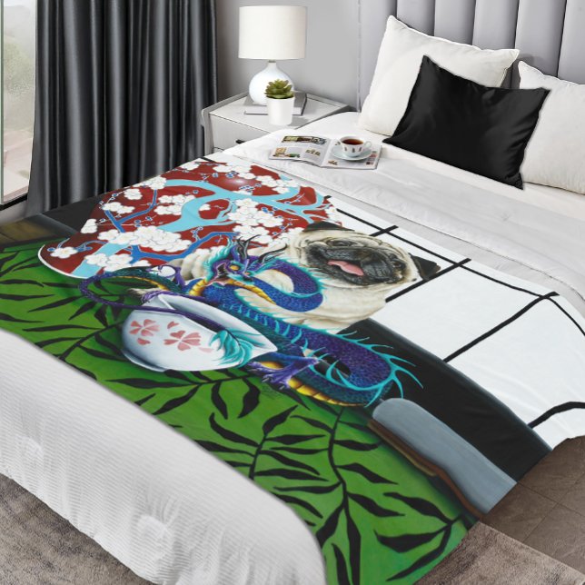 Pug Dog Chinese Dragon Fleece Blanket (Creator Uploaded)
