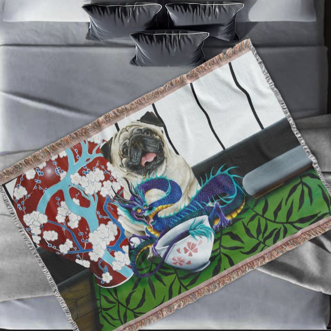 Pug Dog Chinese Dragon Throw Blanket (Creator Uploaded)