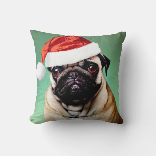 Pug Dog Christmas Cushion (Front)