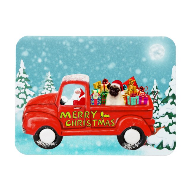 Pug Dog Christmas Delivery Truck Magnet (Horizontal)