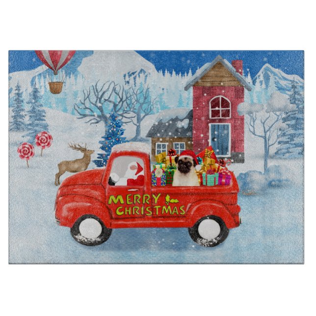 Pug Dog Christmas Delivery Truck Snow Cutting Board (Front)